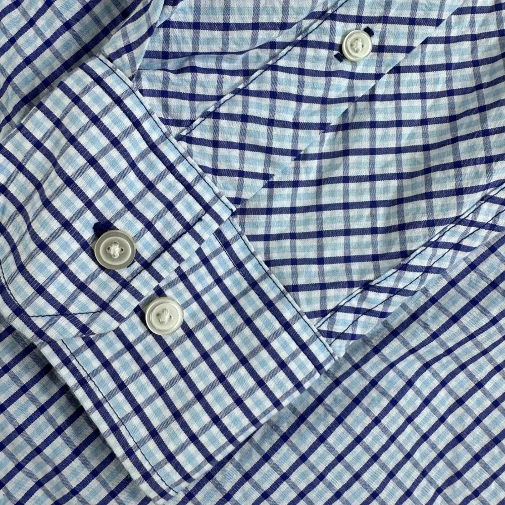 Banana Republic Button Down Mens L Large Blue Check Slim Fit Long Sleeve Cotton
